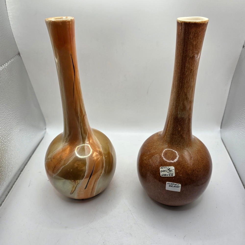 Royal Haeger Sunset Glaze Bud Vases Set of 2 Mid Century Modern Art Pottery